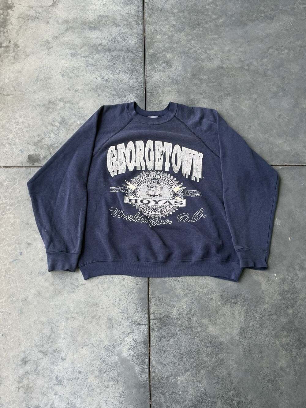 Vintage 90s Georgetown Hoyas Crewneck Sweatshirt Logo 7 NCAA College Navy Blue W